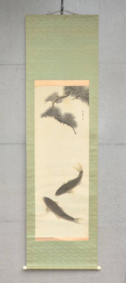 【 掛軸 / 鯉】コイ 松 日本画 巻物 骨董品 Yahoo!オークション -「掛軸 肉筆 鯉」(日本画) (絵画)の落札