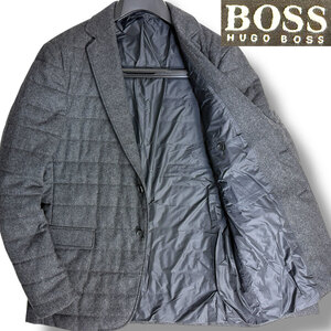J7357 良品 ヒューゴボス ウールテーラードダウンジャケット チャコール 48 HUGO BOSS