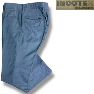 J3011 美品 インコテックススラックス 17S100 現行 100型 ガーメントダイコットンリネンストレッチノープリーツパンツ ブルー系 31