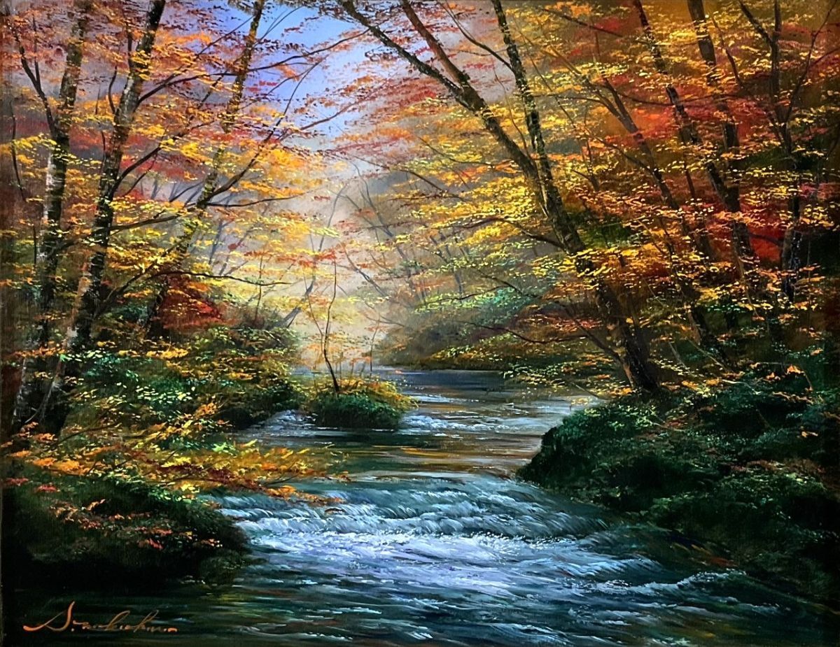 「初夏の奥入瀬渓流」森 秀雄、希少画集・額装画、オーダーマット加工・額装付 初夏の奥入瀬渓流」森 秀雄、希少画集・額装画、オーダーマット