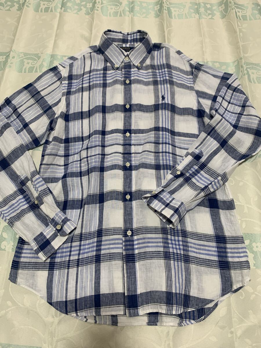 美品♥️ラルフローレン 麻 リネン マドラスチェック 長袖シャツ 白×黒 S 楽天市場】ポロ ラルフローレン リネン ボタンダウン 長袖シャツ