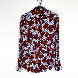 【ZARA BASIC】ザラベーシック レッド系 花柄 レーヨン100% ブラウス シャツ トップス 女性用 レディース Lサイズ【a035】