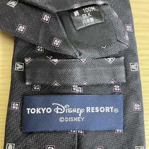ディズニー(Disney)黒ミニ四角ミッキーマウス模様ネクタイ