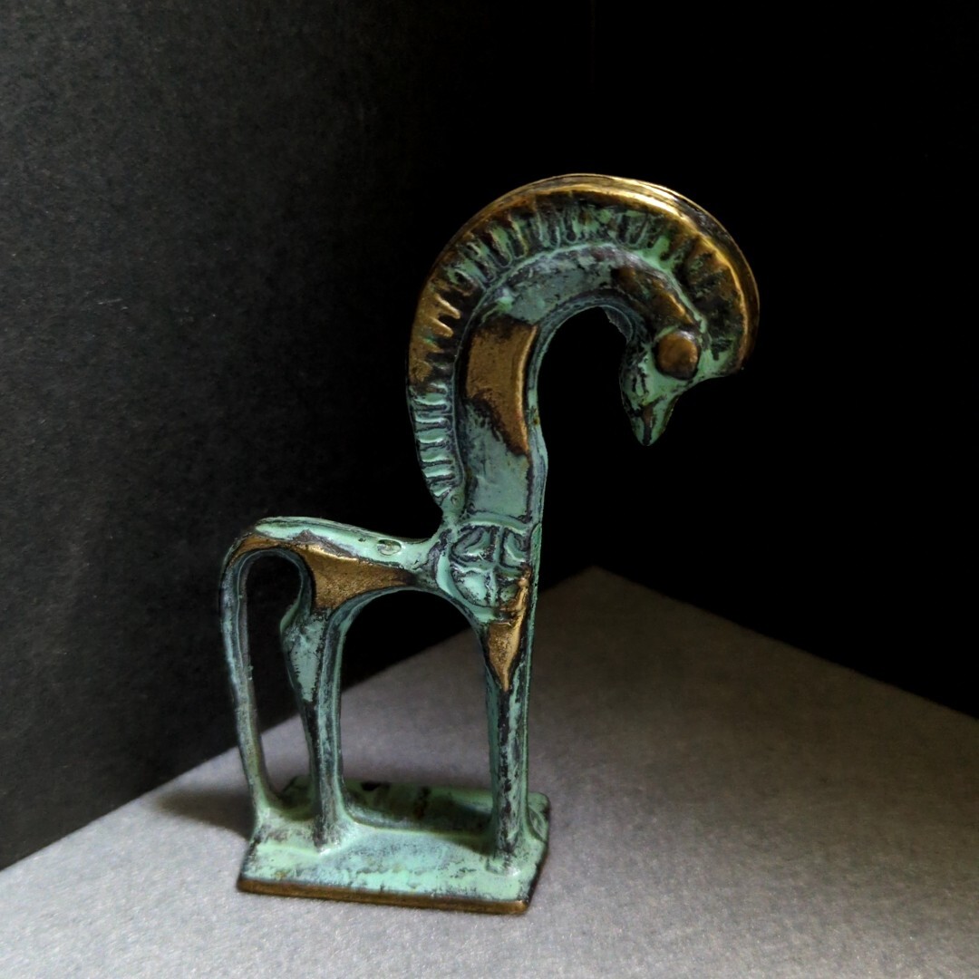 ブロンズ 彫刻 木製台座付き（時代物） ブロンズ 彫刻 人と馬 木製台座 ブロンズ 彫刻 人と馬 木製台座