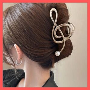 ト音記号 ヘアクリップ パール シルバー 音楽 個性的 おしゃれ