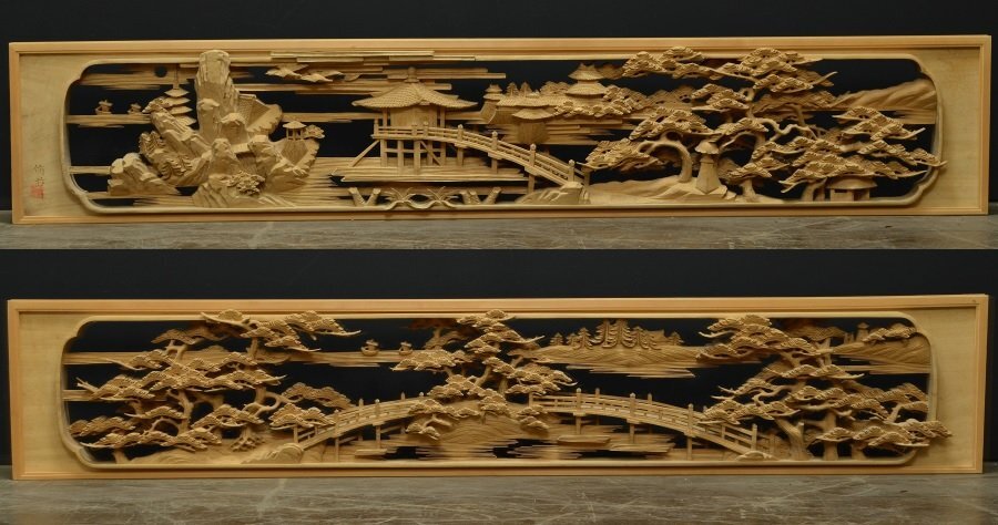 古民家　欄間　2枚セット 着払い一間用欄間らんま二枚セット和室古民家