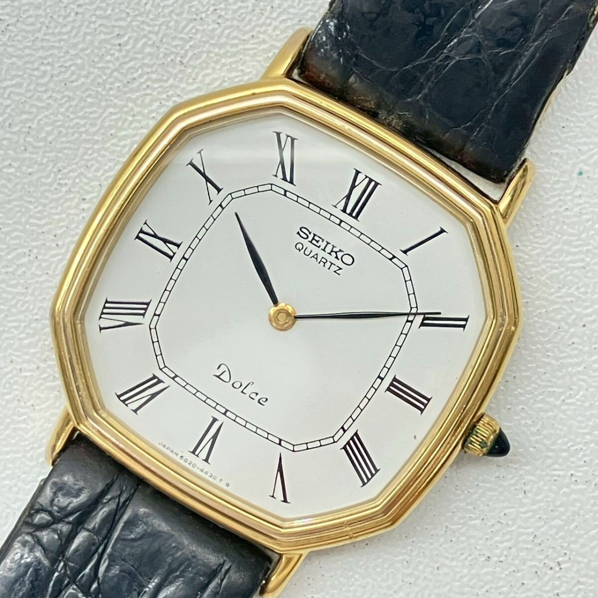 SEIKO セイコー　腕時計　10金　10K クォーツ　稼動品6020-5950 Discount Seiko Dolce 6020-5950 Quartz Gold Dial Square Watch