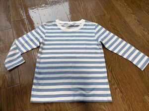 【無印良品】あたまするっと綿天竺編みクルーネック長袖Tシャツ100☆無地ブルーボーダーキッズオーガニックコットン