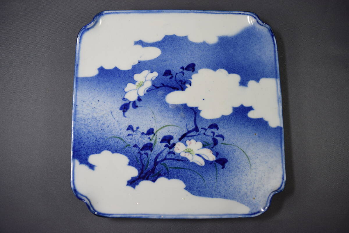 古伊万里　伊万里　色絵　染付　隅切皿　蔵出し　江戸期　４客 古伊万里 伊万里 色絵 染付 隅切皿 蔵出し 江戸期 4客 古伊万里