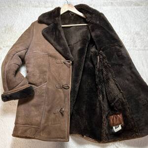 希少/リアルムートン/XL相当◎ムートンコート ボア ダブルフェイススエード ダークキャメル ダークブラウン シープスキン メンズ アウター