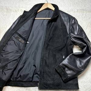 入手困難/希少/XXL相当◎Zegna ゼニア レザージャケット ライダース ブルゾン 切替 ラムレザー 羊革 ブラック 黒 ジップアップ イタリア製