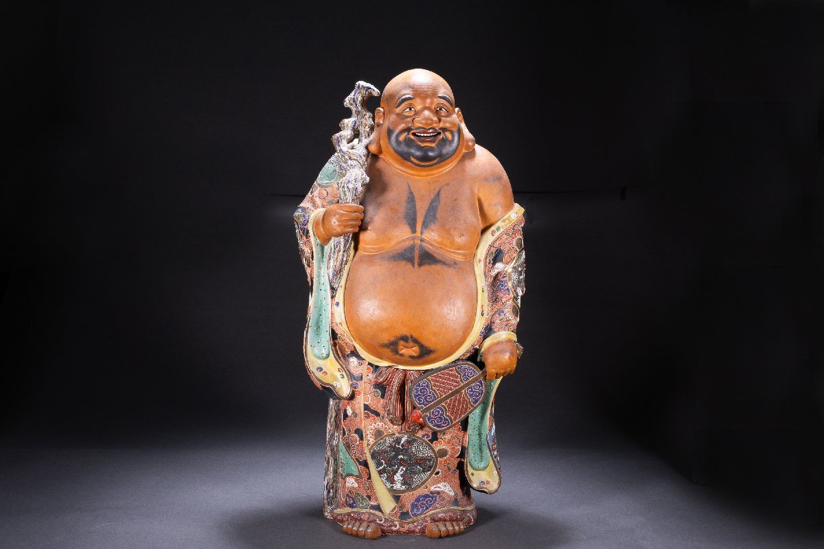 時代物布袋様、九谷焼、昭和レトロ色絵置物　美術品骨董品　縁起物、古美術品60cm Yahoo!オークション -「九谷焼 布袋様」の落札相場・落札価格