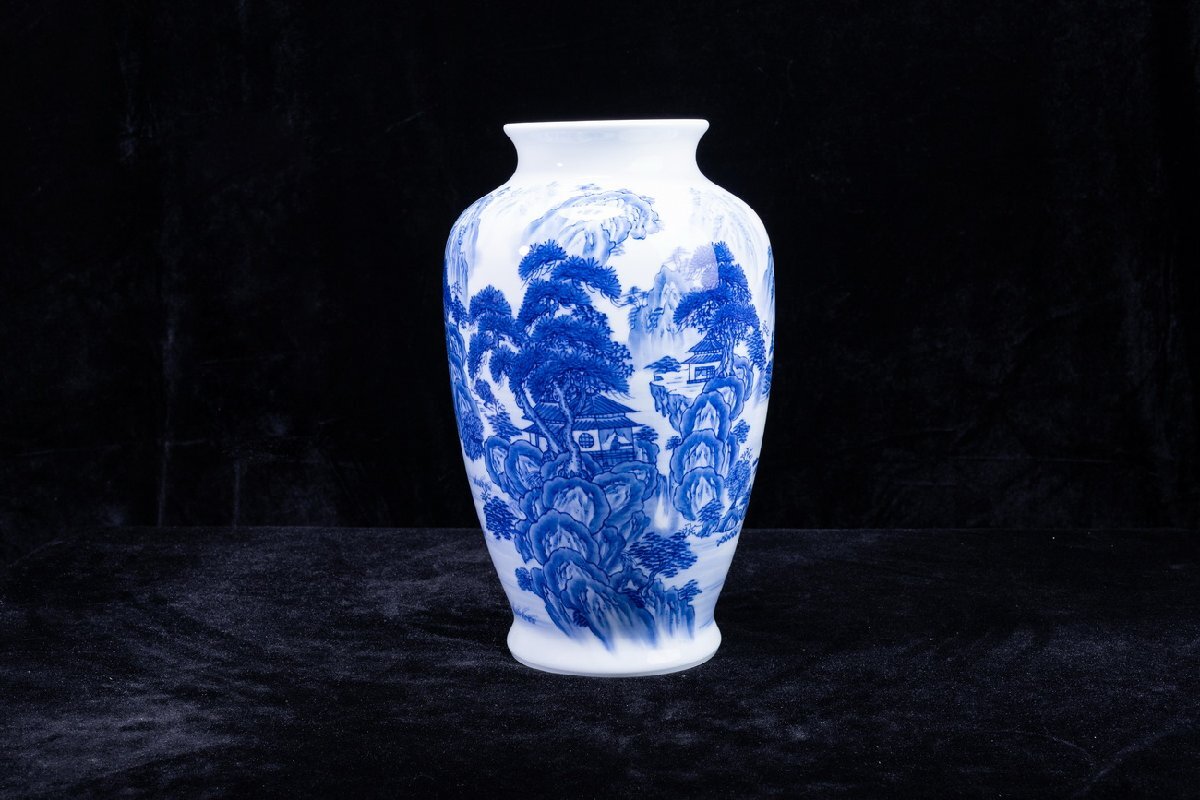 希少★豪華★緒方松右衛門★有田焼★染付松鷹鯉鶴花唐草地紋★特大花瓶 希少☆豪華☆緒方松右衛門☆有田焼☆染付松鷹鯉