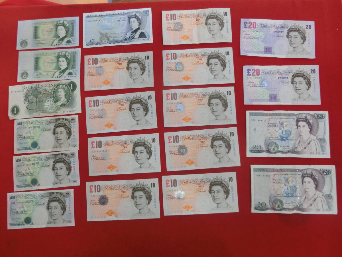イギリス旧紙幣 ポンド紙幣 合計85ポンド イギリス旧紙幣ポンド£10×18枚、£5×5枚