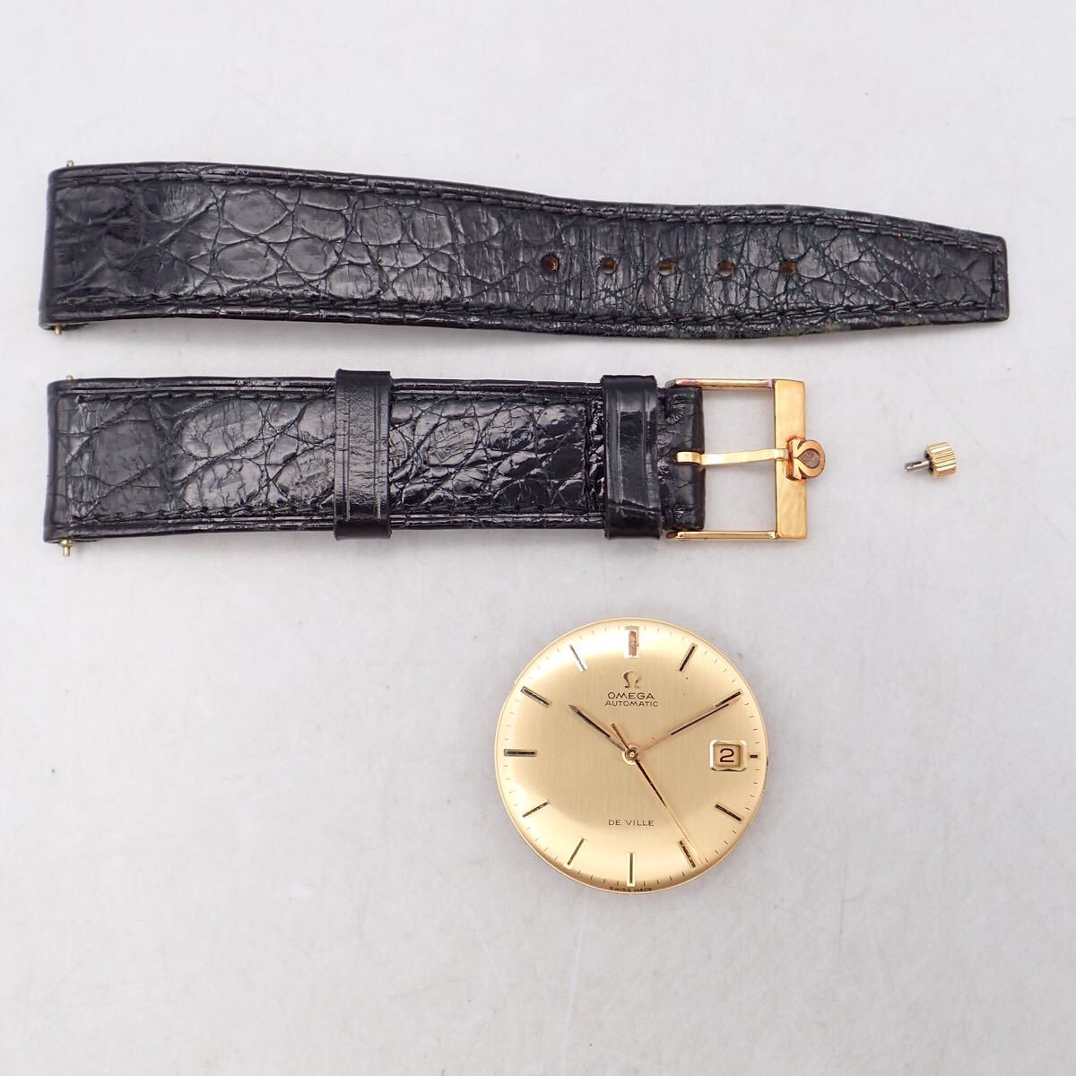 ［鑑定済］超希少 オメガ OMEGA 純正 14k 585 ベルト アンティーク OMEGA（オメガ）18KWG ダイヤモンド 希少ローズカットガラス