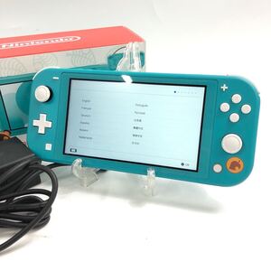 ★F09340/任天堂/スイッチライト/あつまれ どうぶつの森セット~まめきち&つぶきちアロハ柄~/HDH-001/ターコイズ/箱付/通電・動作OK