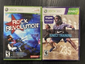 XBOX 360 Nike+ Kinect Training & ROCK REVOLUTION Video Games セット Of 2 NEW SEALED 海外 即決