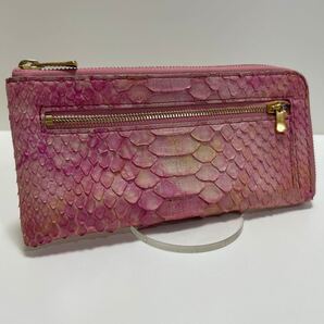 ☆良品☆ ◆パイソン 本革 L字ファスナー 長財布 篭染め ピンク×パープル◆ ダイヤモンドパイソン 蛇革 スリム 【送料無料】1007
