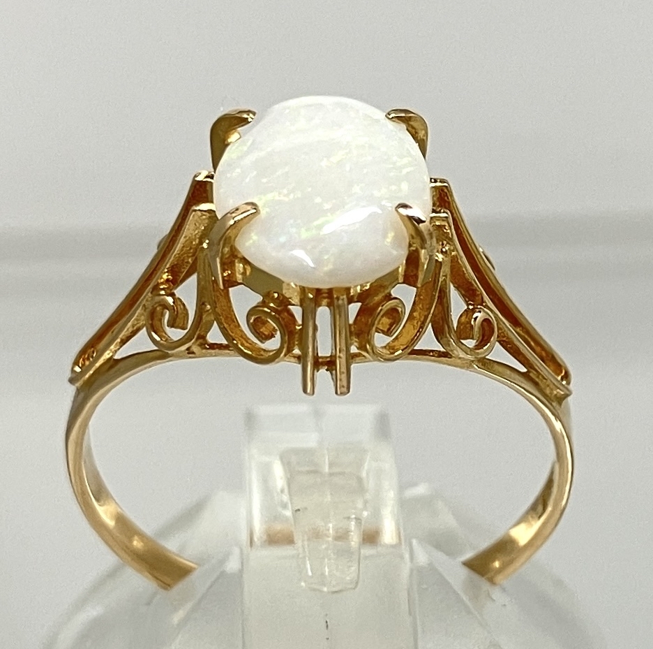K18 天然ホワイトオパール リング 約12号 K18アンティークジュエリー 天然ホワイトオパール リング O2