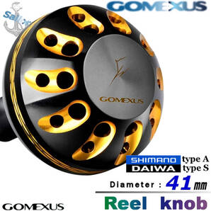 ゴメクサス Gomexus ☆パワーハンドルノブ/41mm/シマノType A/ダイワType S/ブラックゴールド/ツインパワー ルビアス カルディア 等に
