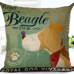【送料無料】ビーグル A2 犬種 ワイン コットンリネン 45x45cm クッションカバー【 新品】