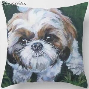 【送料無料】シーズー 油絵 V1 片面印刷 ポリエステル クッションカバー【新品】