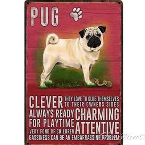 【送料無料】パグ 犬種 メタルサインプレート メタル看板【新品】