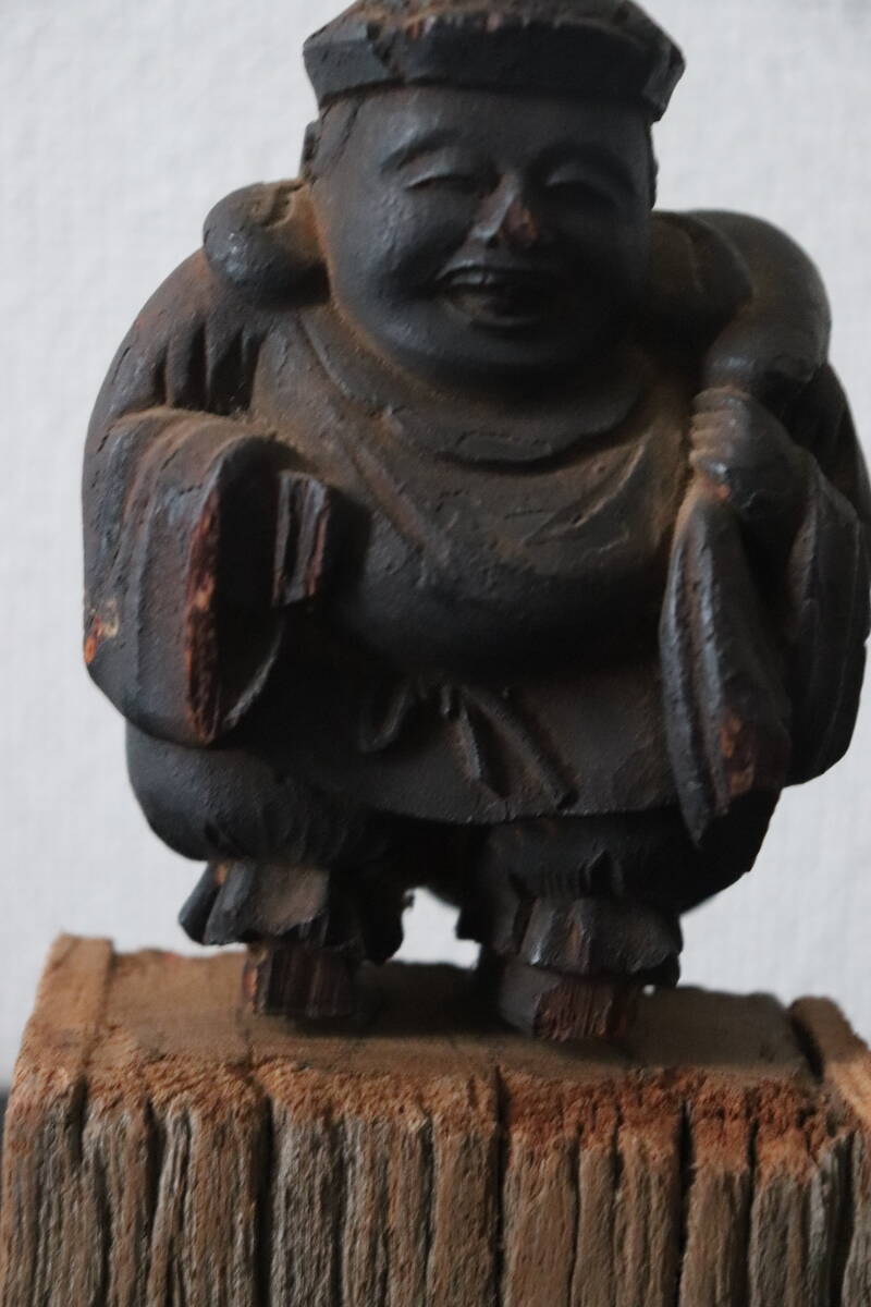 珍品骨董◆大黒様木彫大黒天像◆製作者在銘刻印有り◆高さ約41cm重量約7.5kg 珍品骨董◇大黒様木彫大黒天像◇製作者在銘刻印有り◇高