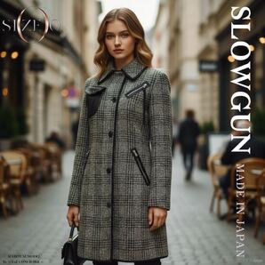 スロウガン SLOWGUN スイッチファブリック リアルレザー ツイードコート