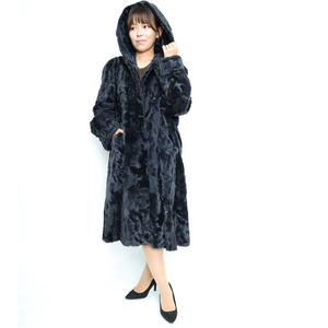 毛皮コート ICRISTALLI ラム realfur リアルファー ロング丈 着丈104cm 裾周囲205cm club藤(N853)