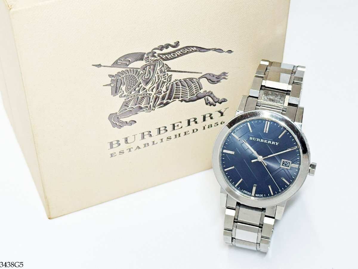 美品 BURBERRY メンズ腕時計 35mm 純正ベルト・夜光付き BURBERRY/バーバリー】 腕時計 GP/レザー クオーツ アイボリー