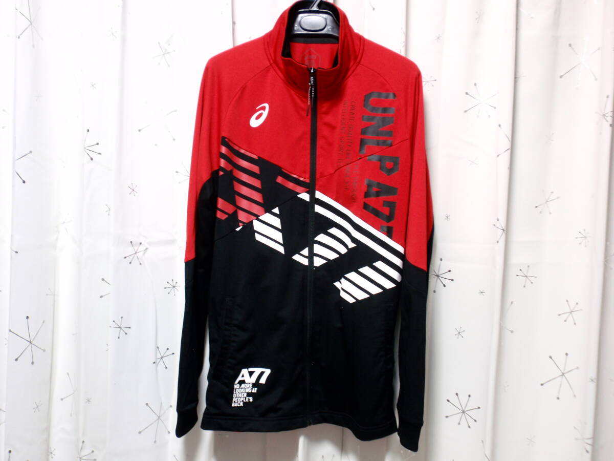 asics A77 防水ジャージ上下セット M 黒/赤 アシックス A77 ジャージ 上下セット ナイロン トレーニング