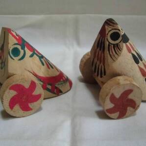 こけし うずら車 柄違い 2点 宮崎県 木製 鶉 ウズラ 伝統工芸品 郷土玩具 民芸品 お土産品 置物 飾り物 オブジェ レトロ