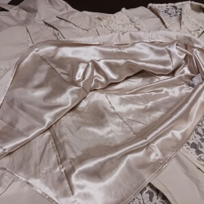 ボリュームふんだんサテン☆ハイブランド☆リランドチュール☆レース切替ロングワンピース☆サイズ2☆ベージュ☆マキシ丈☆ドレス☆お嬢様