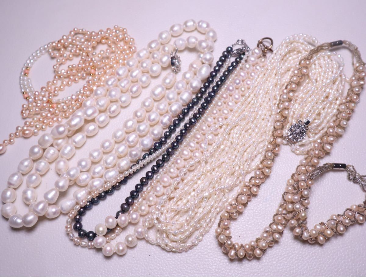 真珠　パールネックレスまとめ売り　15本　シルバー刻印あり パールネックレス レディース 真珠ネックレス ステンレス