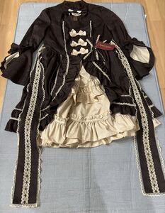 BODY LINE ワンピース ボディライン ロリータ服 ゴスロリ ドレス リボン フリル コスチューム ドレス 姫袖 ブラウン 2Lサイズ
