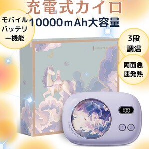 電気カイロ 10000mAh 大容量 繰り返し使える 充電式カイロ 電子カイロ モバイルバッテリー 電気あんか ハンドウォーマー 急速発熱 パープル