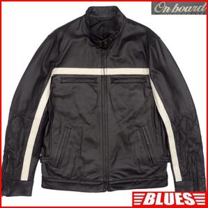即決★On board★メンズ L レザーライダースジャケット オンボード 黒 本革 シングル 本皮 パンクロック ライディング ツーリング