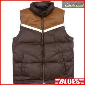 即決★On board★メンズ L レザーダウンベスト オンボード 茶 本革 アウター 本皮 ダウンジャケット 革ジャン ダウン フェザー