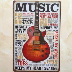 K84 新品●ブリキ看板 MUSIC 音楽 ギター GUITAR ビンテージ アメリカン 雑貨 レトロ アンティーク インテリア ライブハウス バー