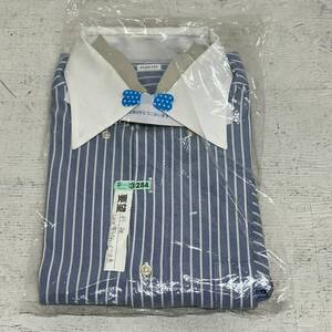 【UNITED ARROWS green label relaxing】半袖ビジネスシャツ SLIM FIT オフィス メンズ XL 白×青 ストライプ柄 クリーニング済み USED