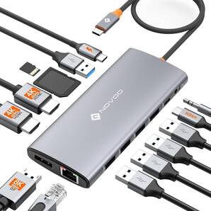 14-in-1 3画面出力 8k@30Hz 4K@60Hz ドッキングステーション【DP HDMI USBC 5Gbps PD 100W急速充電 SD TF RJ45 3.5mmオーディオ マイク】