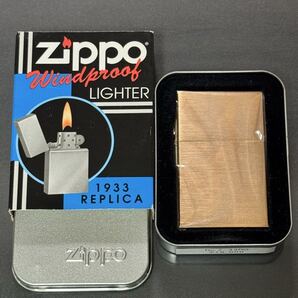zippo 1933 REPLICA FIRST RELEASE 外ヒンジ ブロンズ 1933レプリカ 年代物 シルバーインナー 1999年製 専用缶ケース 保証書