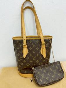 1円~ Louis Vuitton ルイヴィトン モノグラム バケット PM M42238 ポーチ付き ショルダーバッグ レディース 保存袋付