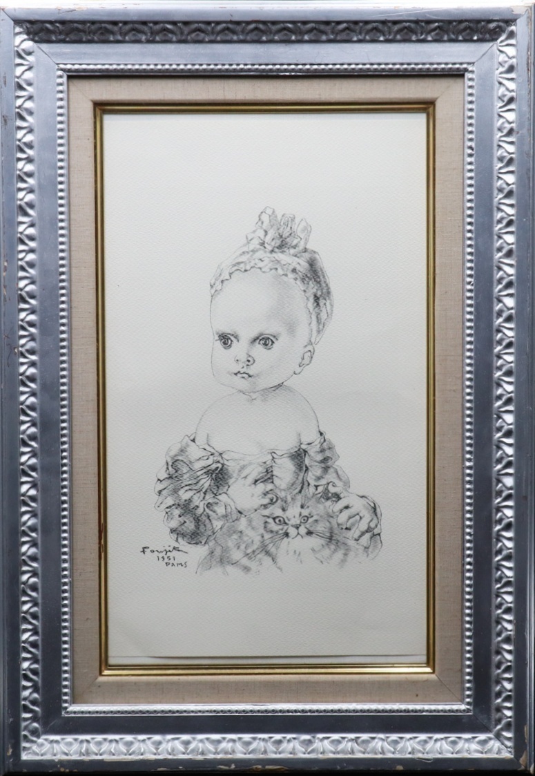 藤田嗣治 手描き ペン画 作者サイン 貴重 藤田嗣治 手描き ペン画 作者サイン 貴重