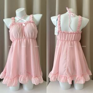 フリルワンピース 透け感キャミワンピース セクシーランジェリー ピンク キャミワンピ パジャマ sexyルームウェア部屋着 ベビードール