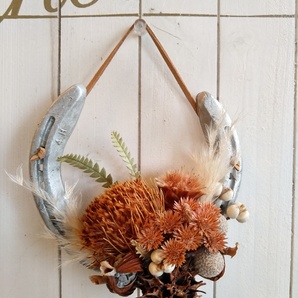 【ラッキーアイテム】05★ 馬蹄リース*馬蹄鉄*古蹄鉄*ホースシューリース*無塗装*ドライフラワー ★ 写真現品