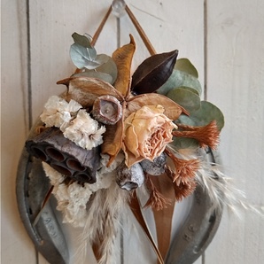 【ラッキーアイテム】06★ 馬蹄リース*馬蹄鉄*古蹄鉄*ホースシューリース*無塗装*ドライフラワー ★ 写真現品