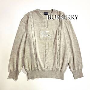 cj80 BURBERRY GOLF ラムウール100% ケーブルニット L メンズ クルーネック セーター ロゴ 刺繍 ホース ポニー バーバリー BURBERRY