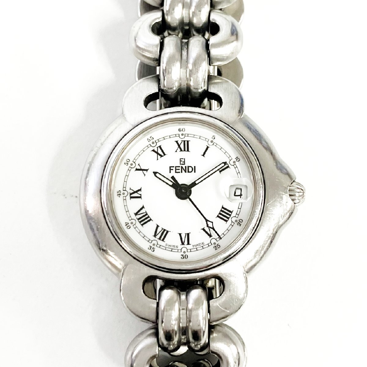【稼動】 フェンディ 腕時計 1600L ローマン デイト シルバー 新品電池 稼動】 フェンディ 腕時計 1600L ローマン デイト シルバー 新品電池